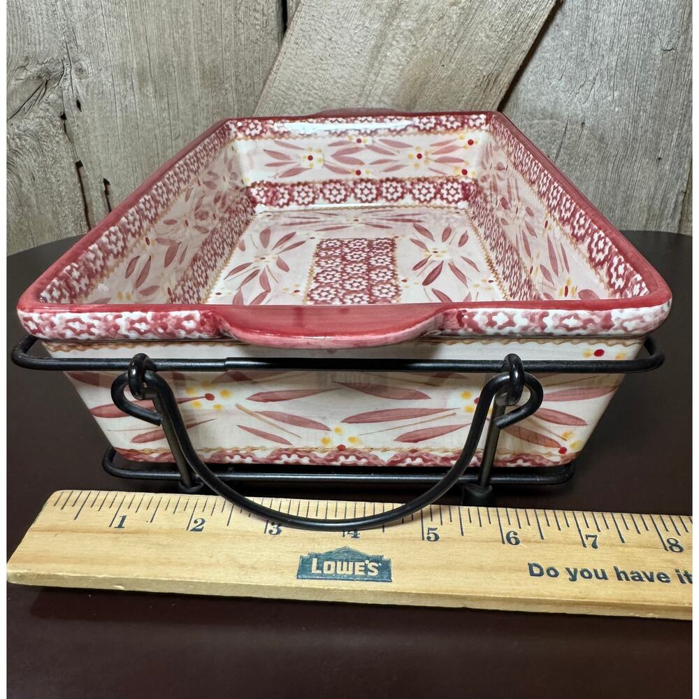 Temptations By Tara Old World Red 2.5 Quart Rectangle Baking Dish Rack Trivet - Picture 3 of 8